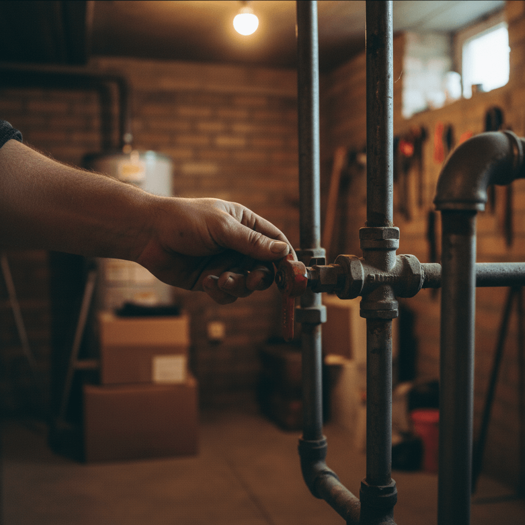 Heizung Notdienst Monteur prüft ein Ventil im Keller